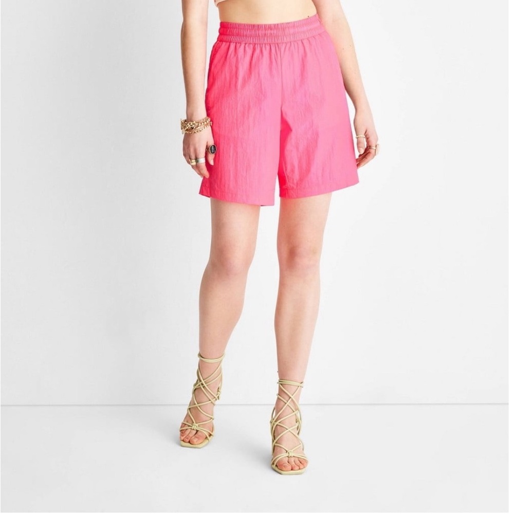 Future Collective Pink High Rise Nylon Dolphin Windbreaker Shorts